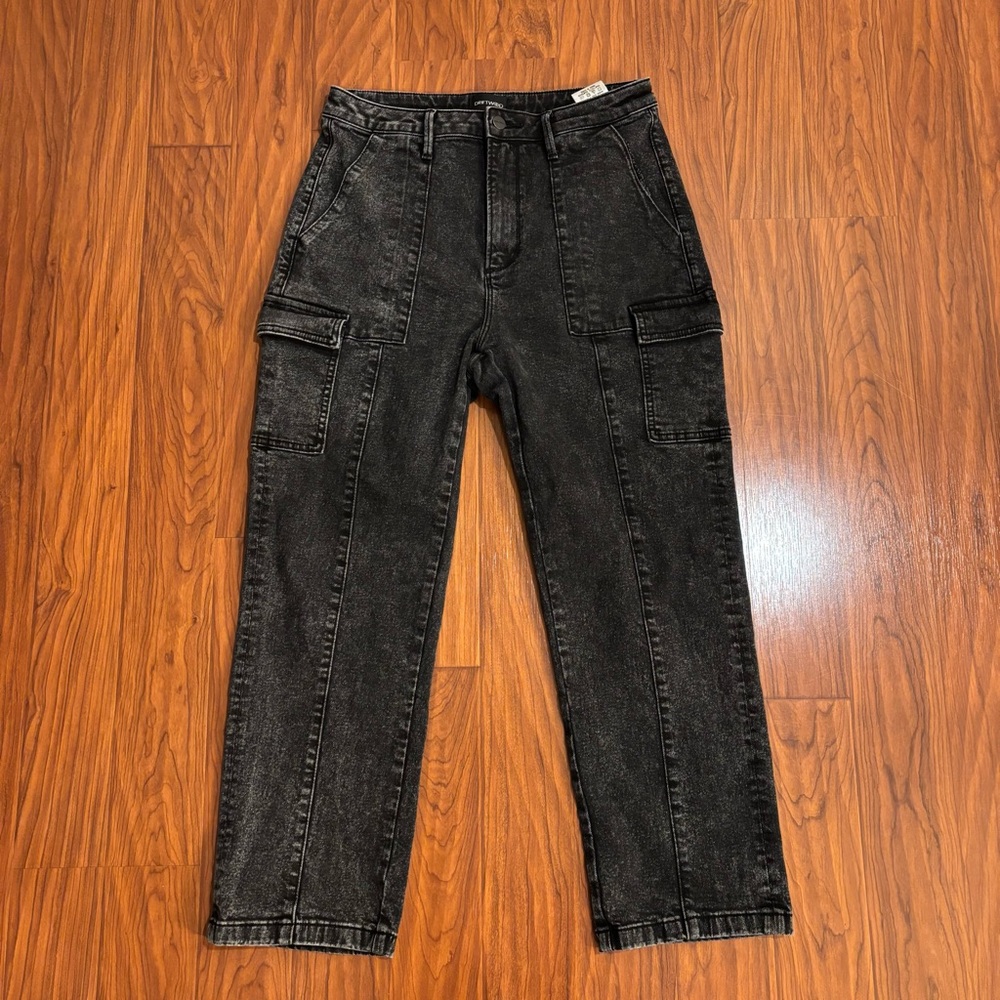 DRIFTWOOD Royce Cargo Jeans Womens 8 L 27 Black Acid Wash Pockets